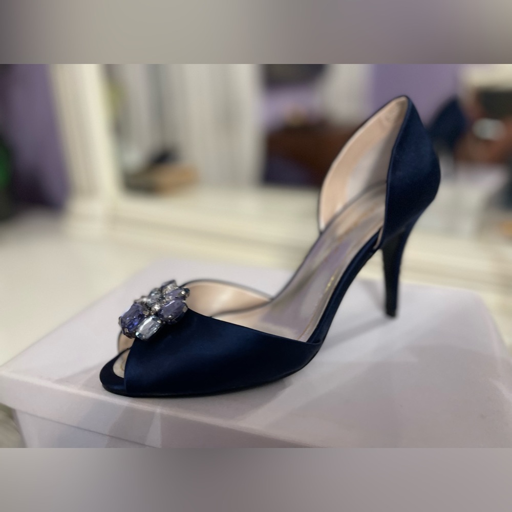 Beautiful navy jeweled special occasion shoes
